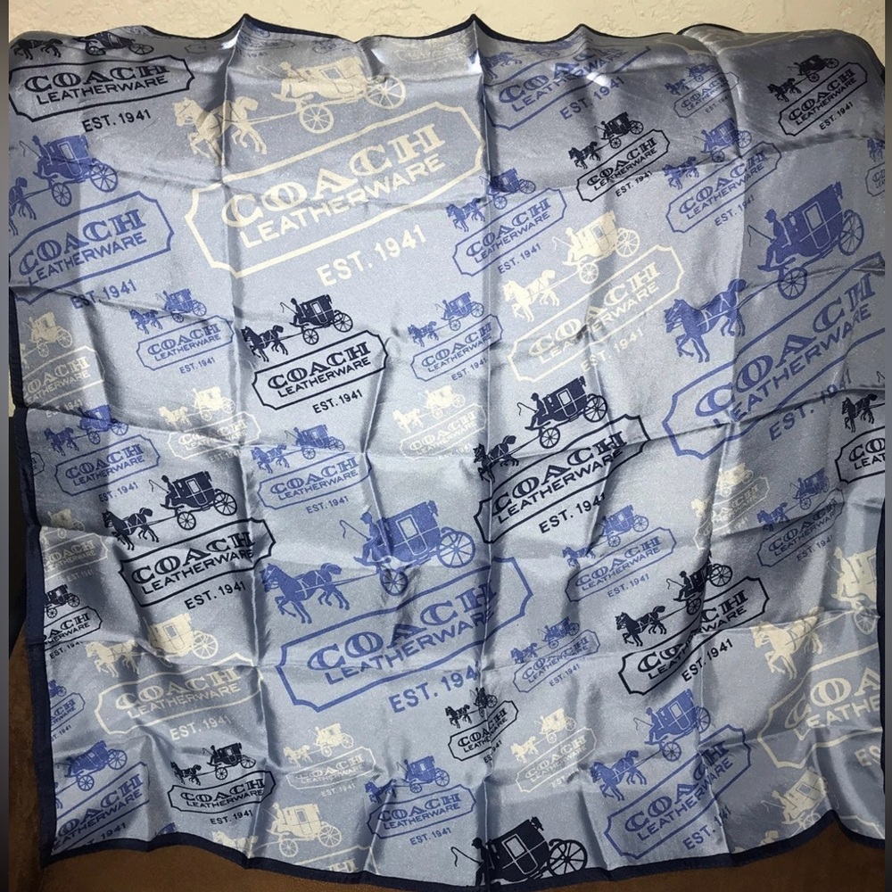 COACH HORSE AND CARRIAGE SIGNATURE SILK SQUARE SCARF 27”W x 27”H” BLUE